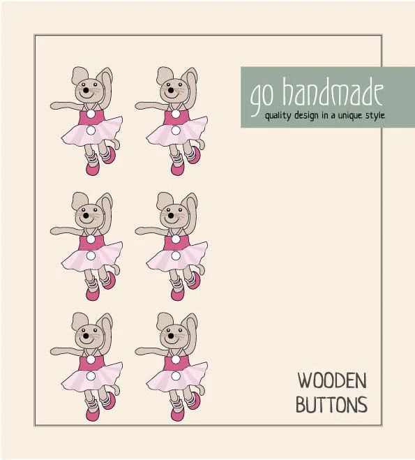 Wooden Button - Emily the Mouse - 6 pcs. - Image 2