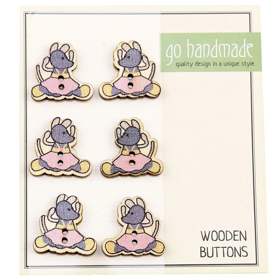Wooden Buttons - The Mouse Ella - 6 pcs, 20 mm