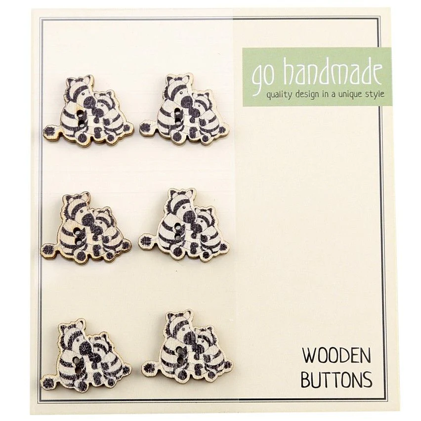 Wooden Buttons - Zebras Paul & Peter - 9 pcs, 20 mm
