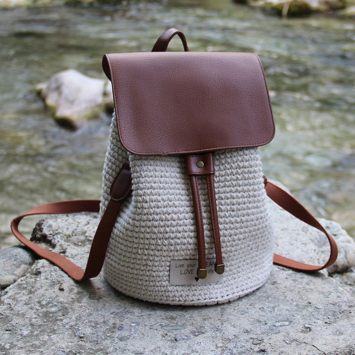 Bag Flap w/Magnetic Button - Brown/Bronze - Image 2