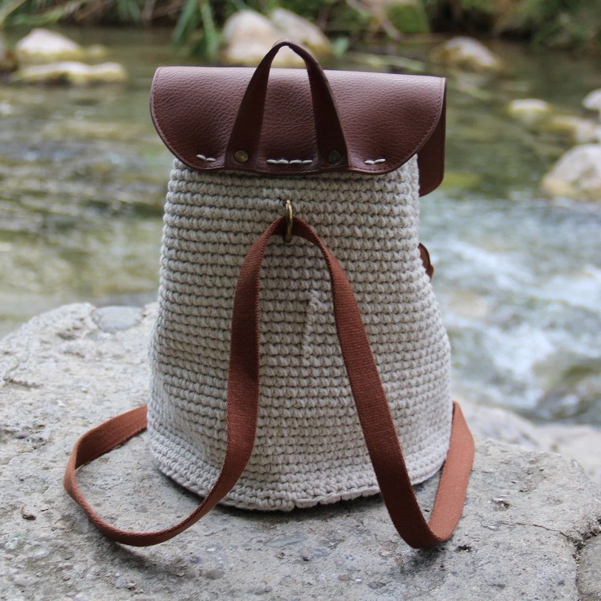 Bag Flap w/Magnetic Button - Brown/Bronze - Image 3