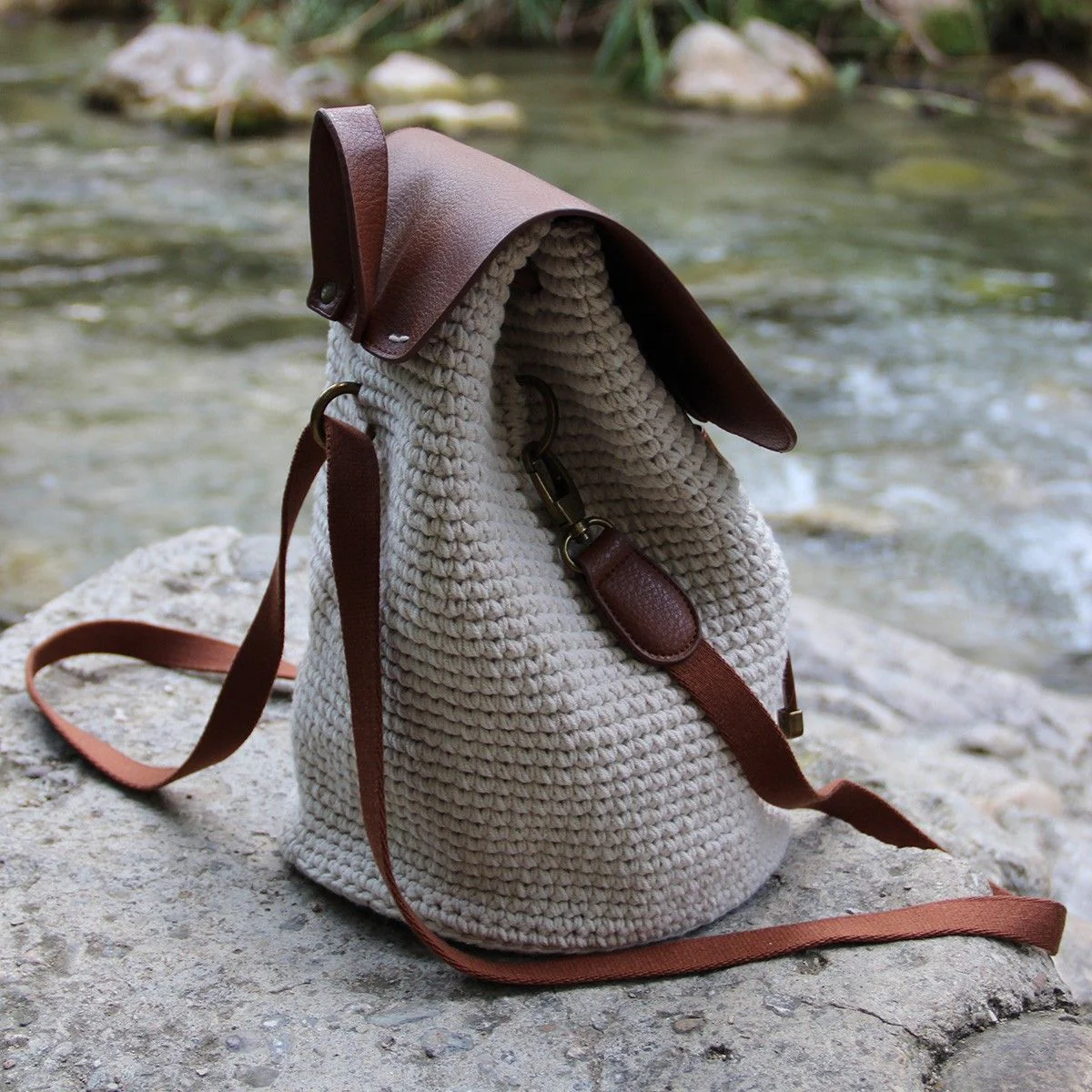 Bag Flap w/Magnetic Button - Brown/Bronze - Image 7