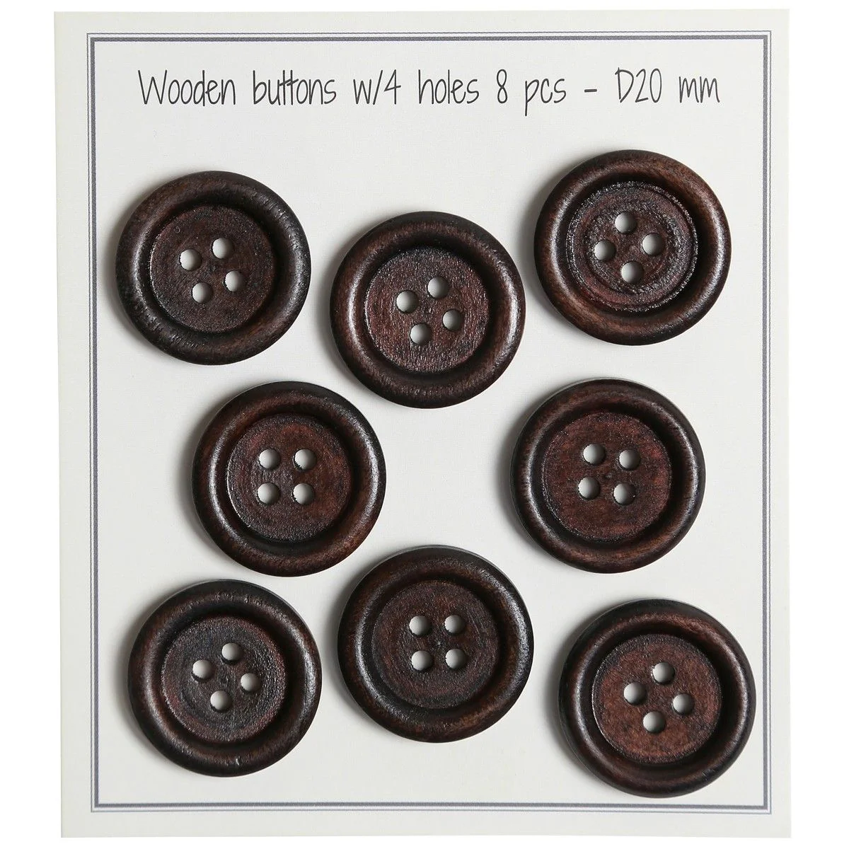 Wooden Buttons - Round Groove - Dark - 8 pcs. - Image 2