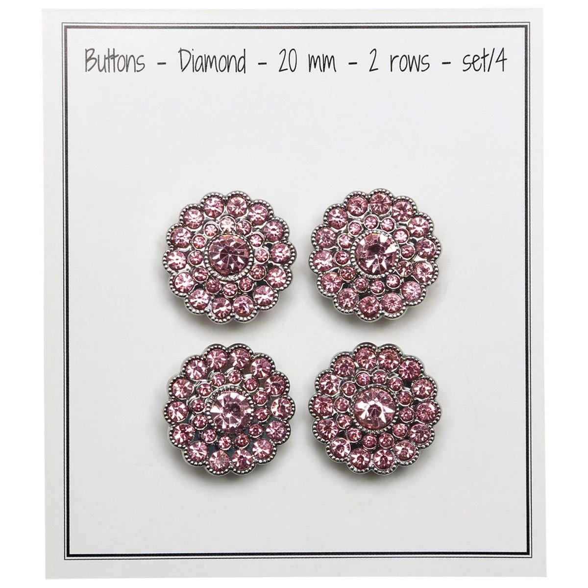 Bling Buttons - Small Stones - Pink - 4 pcs. - Image 2