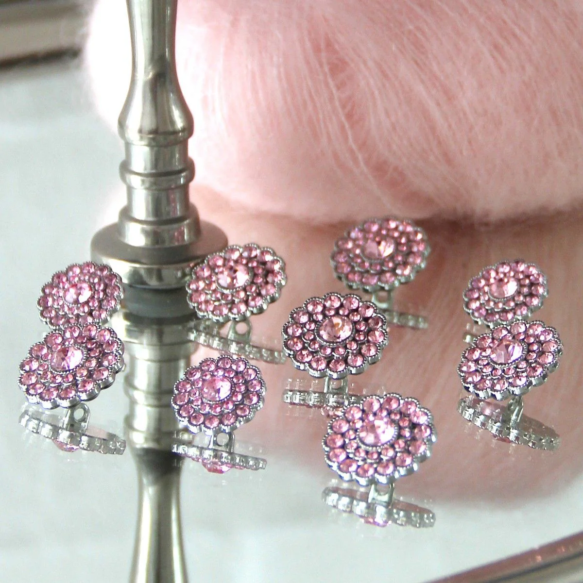 Bling Buttons - Small Stones - Pink - 4 pcs. - Image 5
