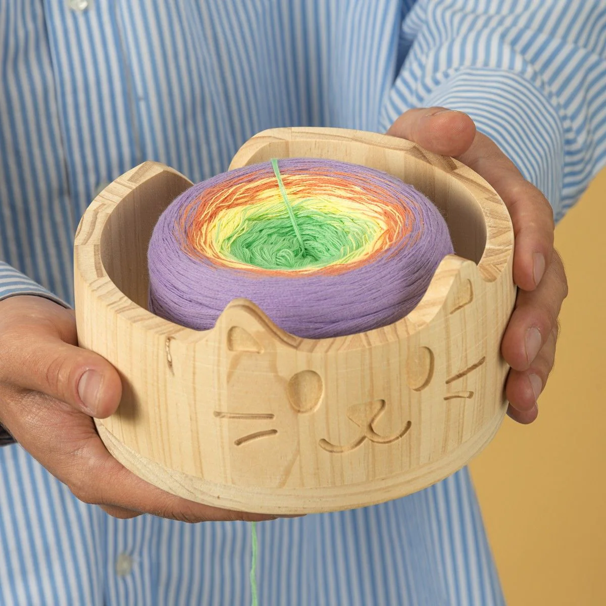 Wooden Yarn Bowl - Cat - Image 3